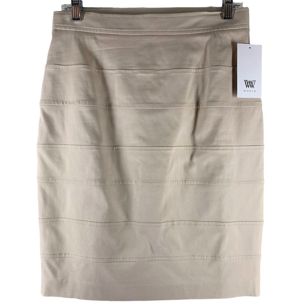 NWT Worth Almond Butter Beige Stretch Cotton Pencil Bandage Skirt Size 6